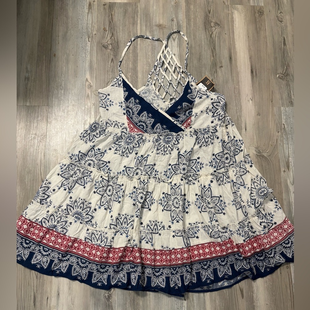 Angie White and Blue Patterned Dress Size small NWT